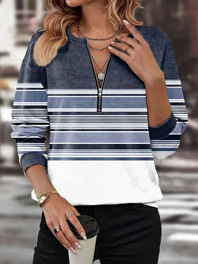 Aveline – Pull Chic à Col Zippé Géométrique