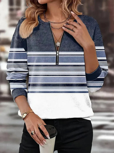 Aveline – Pull Chic à Col Zippé Géométrique